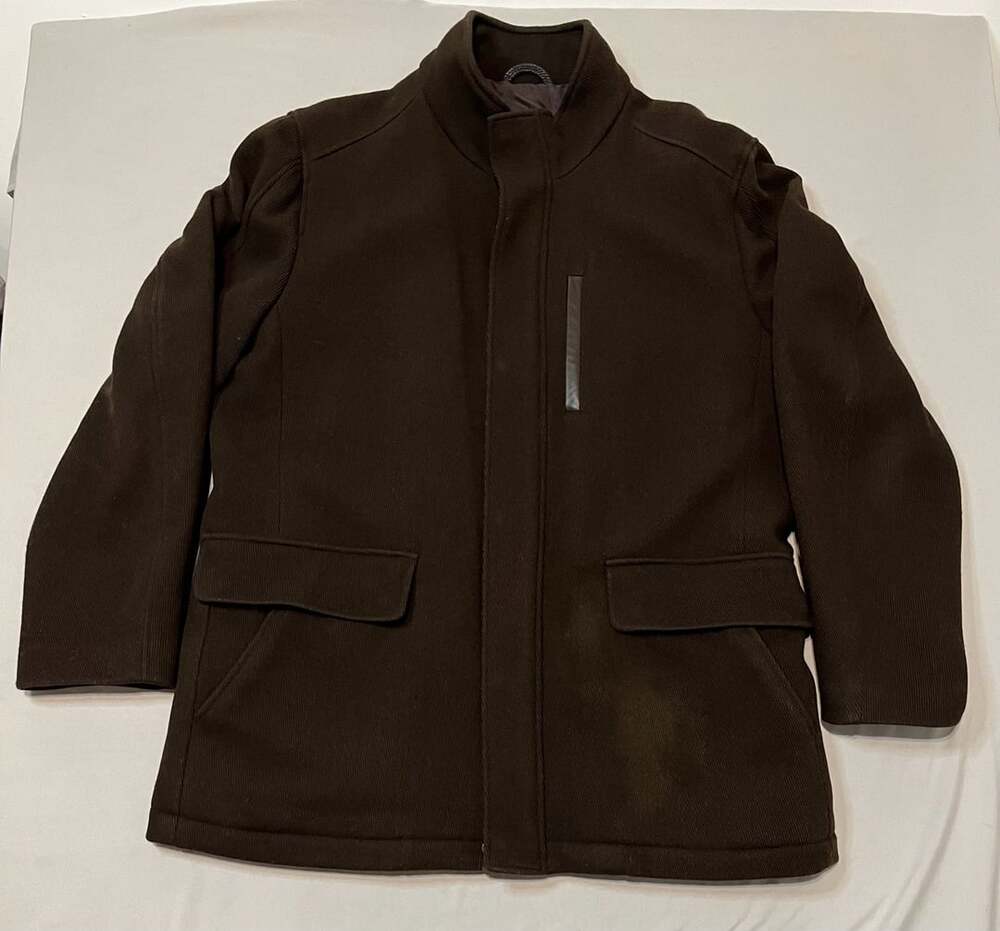Cole Haan Wool Blend Jacket Size L Brown Stand Collar Coat